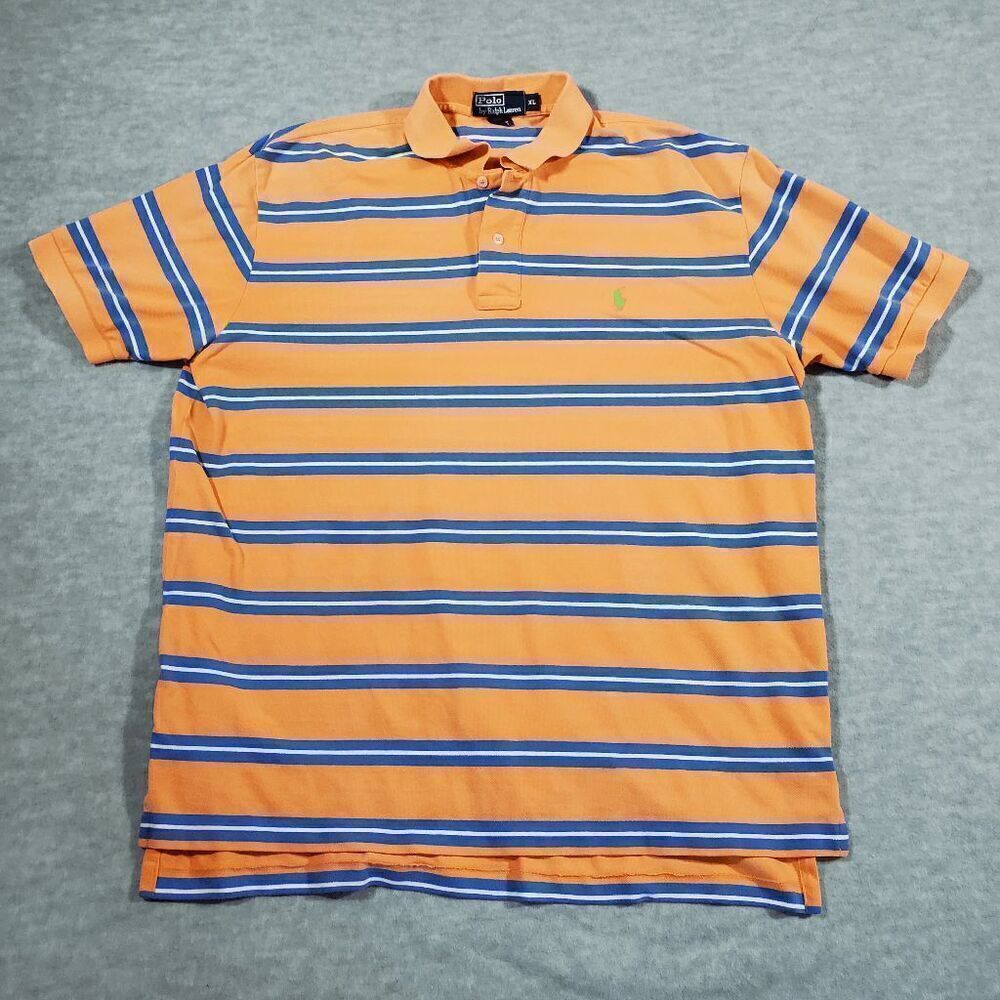 Polo Ralph Lauren Shirt Men XL Orange Stripe Polo Golf Performance High Low Slit
